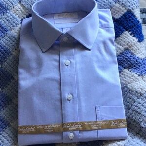NWT Roundtree and Yorke Gold Label Slim Fit Light Blue Dress Shirt Size 16 - 35